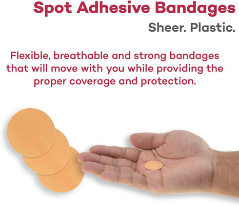 Dealmed Sheer Plastic Spot Bandages – 7/8” Small Round Sterile Strips, Adhesive Outer with Non-Stick Pad, Latex Free, Wound Care for First Aid Kit...