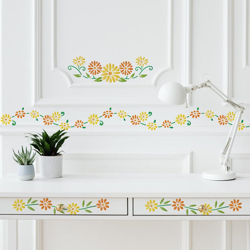 FINGERINSPIRE Daisy Chain Stencils 11.8x11.8inch Reusable Daisy Drawing Stencil DIY Craft Blooming Daisy Flower Painting Template Plant Stencil fo...