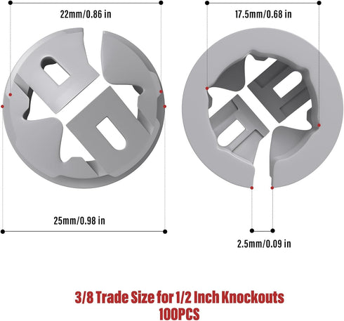 100pcs 3/8-1/2 Inch Non-Metallic Button Push-in Cable Connector, Plastic Cable Connector Electrical Conduit Fittings, Fits 1/2-Inch Knock Outs, Us...