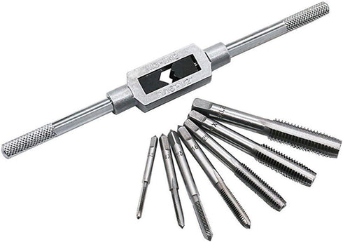 8pcs Metric Thread Machine Taps Set, Hand Screw Thread Plug Taps M3 M4 M5 M6 M8 M10 M12 with Adjustable Tap Wrench 1/16-1/2''...