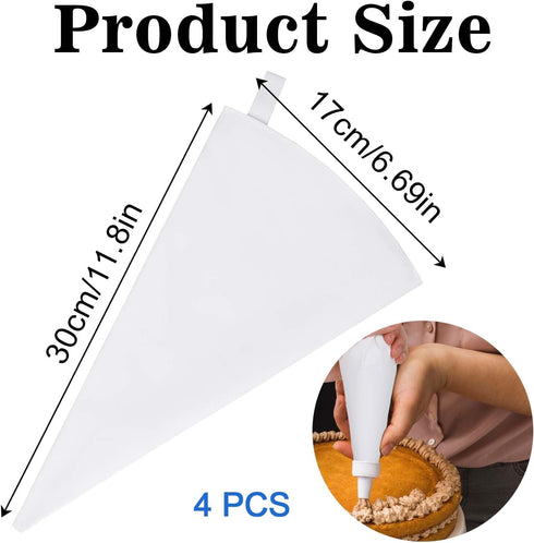 4 Pack Canvas Cloth Piping Bags Reusable Pastry Bags Fabric Icing Bags, Tipless Piping Bags for Baking, 12 inch Cake Piping Bags Cake Decorating B...