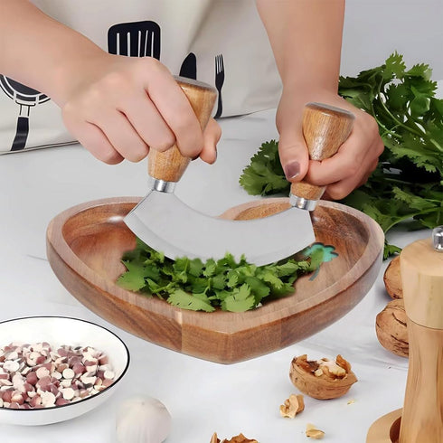 Mezzaluna Chopper Rocking Knife with Sharp Blades,ULU Knife As a Veggie Rocker Pizza Cutter Kale Herbs Chopper Cheese Slicer...