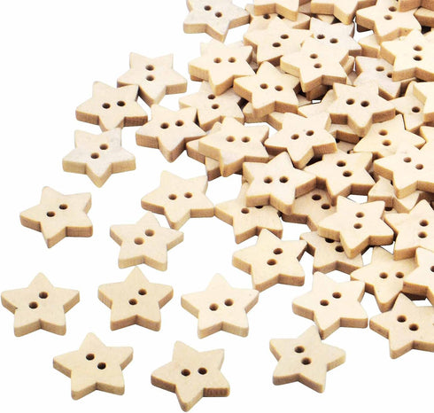 200pcs Wooden Star Buttons with 2 Holes Rustic Sewing Buttons Lovely Mini Wood Button for Costume Design Clothes Scrapbooking Art Crafts DIY Decor...