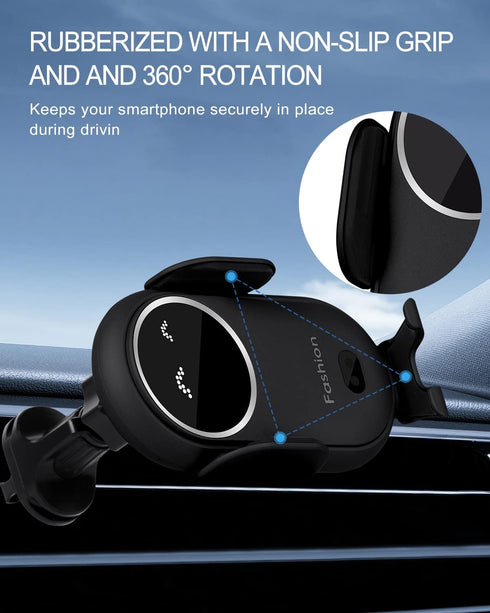 Wireless Car Charger, Phone Mount for Car Wireless Charger Smart Sensor Air Vent, Automatic Clamping Phone Holder Compatible with iPhone 14/13/12/...