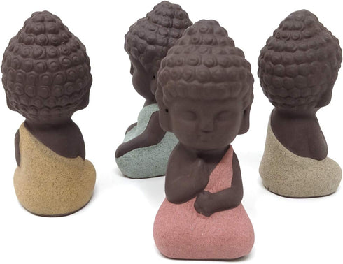 Honbay 4PCS Cute Small Ceramic Buddha Statues Monk Figurines Sculptures for Outdoor Home Decoration...