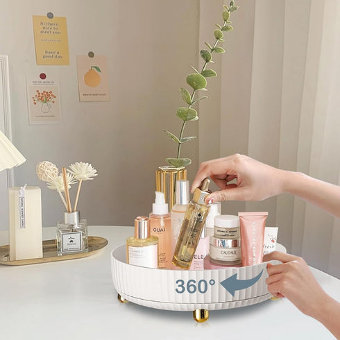 Makeup Perfume Organizer Cosmetic Tray, 360 Degree Rotating Makeup Organizer, Lazy Susan Large Capacity Cosmetic Desk Storage Lotions Display Case...