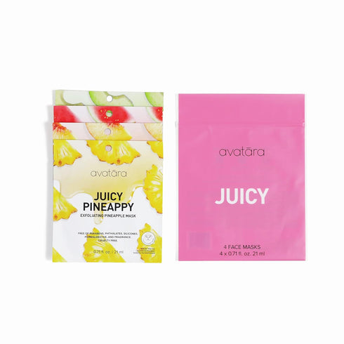 Avatara Juicy Face Mask Set of 4, Face Mask Pack, Beauty and Skincare Facial Mask Collection Infused with Natural Fruit Extracts, Hydrating Waterm...
