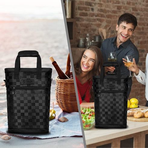 OPUX Two Bottle Wine Bag Carrier Tote, Insulated Leakproof 2 Bottle Wine Cooler Bag for Travel BYOB Picnic, Portable Wine Case, Gift for Men Women...