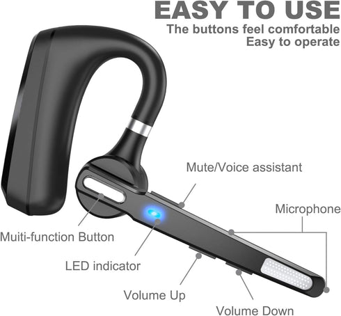 Bluetooth Headset V5.0, Wireless Bluetooth Earpiece 24Hrs HD Calling,CVC8.0 Dual Mic Noise Cancelling, Hands-Free Bluetooth Earphone for Driving/B...