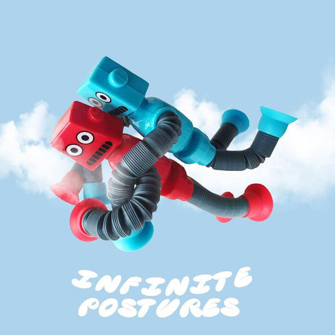 Bendable Robot Figures Set of 4, Flexible Suction Cup Men, Fidget Pop Tubes Sensory Toys for Girls and Boys...