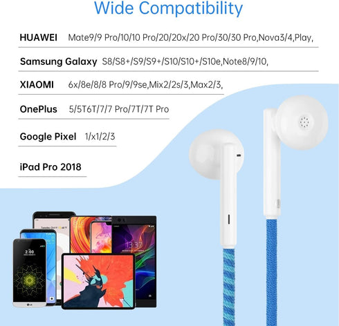URIZONS 2packs Braided USB C Earphones, Colorful Earbuds, in Ear Headphones with Mic + USB C to USB C PD charging cables 2 Hours full Charged suit...