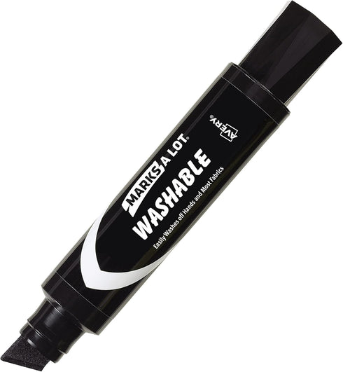 Marks A Lot Jumbo Black Washable Marker, Chisel Tip, 1 per Pack, 4 Packs, 4 Markers Total (24158)...