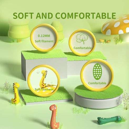 Dinosaur Kids Toothbrush, 0.12mm Soft Filament Toddler Toothbrush for Kids 6-12 Make Brushing Fun and Protect Kids Delicate Teeth (Yellow+Green+Or...