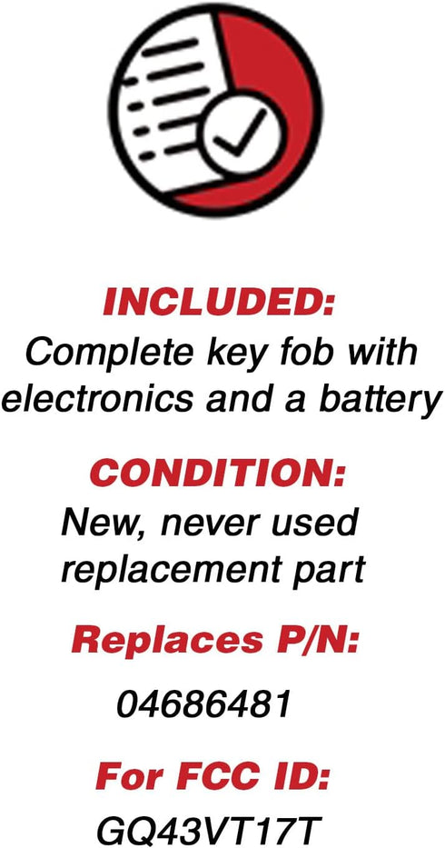 KeylessOption Keyless Entry Remote Fob Uncut Ignition Car Key Replacement for GQ43VT17T, 04686481...