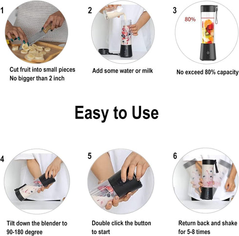 Personal Blender for Shakes and Smoothies, USB Rechargeable Shaker, Portable Juicer with Six Cutters, 380ML Juice Bottle for Travel Gym?Black?...