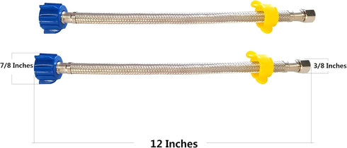 Flexible Toilet Water Supply Line 12inch,Stainless Steel Braided Hose With 3/8 Female Compression Thread x 7/8 Female Ballcock Thread?2pack...