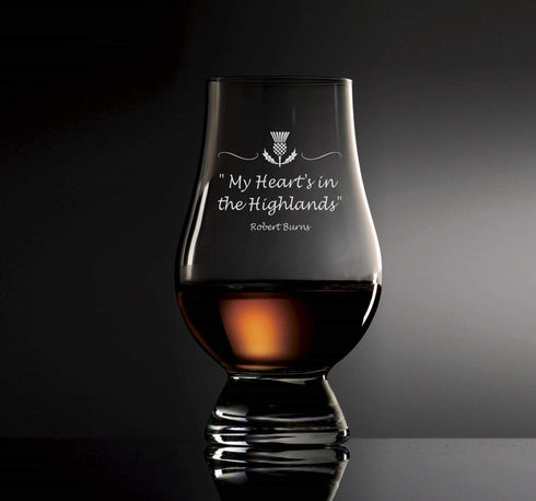 Official Glencairn Scottish Whisky Glass Engraved with 'My Heart is in the Highland's' Robert Burns Quote | Made in Scotland...