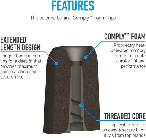 Comply P-Series | Memory Foam Replacement Ear Tips Designed for Etymotic, NuForce, ISOtunes PRO, Q-Jays, & More | Superior Noise Isolation, Ultima...
