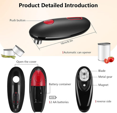 One-Touch Electric Can Opener Easy Open Any Can Sizes with Smooth Edge, Hands Free Battery Operated Electric Can Openers for Kitchen, Kitchen Gadg...