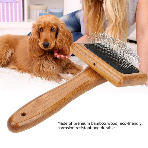 Oumefar Healthy Bamboo Dog Hair Comb Pet Wooden Brush Massage Grooming Slicker Brush with Rounded Bristles(Charged)...