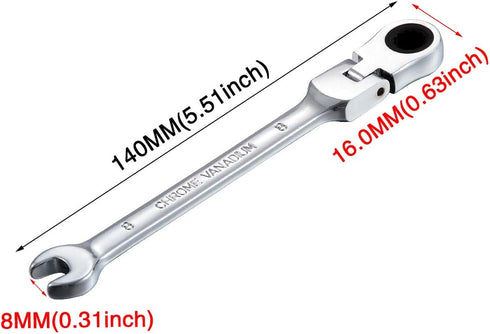 KATUR 8mm Ratcheting Wrench Set Flexible Pivoting Head Ratchet Combination Spanner Wrench Chrome Vanadium Steel Metric Tool (8mm)...