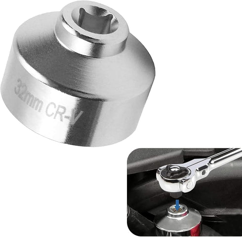 Pack-1 Automotive 32mm Cap Filter Wrench, Special Disassembly Tool, 6 Point 3/8" Drive Thin Oil Pan Socket Wrench, Universal 32mm Oil Filter Cap f...