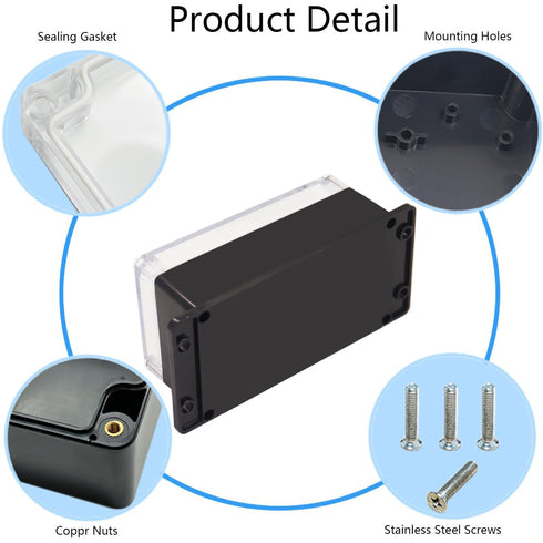 Junction Box IP65 Waterproof ABS Plastic Electrical Project Case Power Junction Boxes, Clear Cover Project Box with Fixed Ear 6.22x3.54x2.36 inch ...