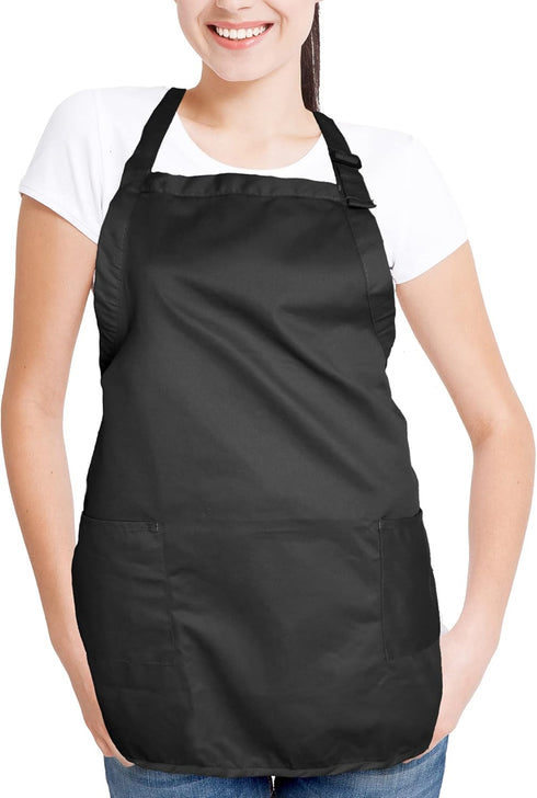 DALIX Apron Commercial Restaurant Home Bib Spun Poly Cotton Kitchen Aprons (2 Pockets) in Black...