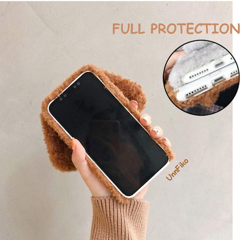 UnnFiko Super Cute Teddy Dog Fluffy Fur Case Compatible with iPhone 7 Plus/iPhone 8 Plus, Fuzzy Furry Warm Plush Soft TPU Winter Case Protective C...