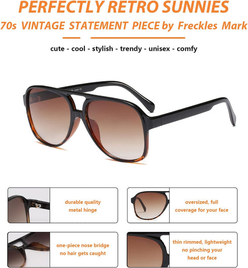Freckles Mark Vintage Retro 70s Sunglasses for Women Men Classic Large Square Aviator Trendy Glasses...