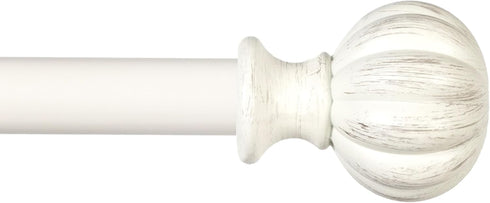 Kenney Rachel Fluted Ball Window Curtain Rod, Adjustable 28-48 Inch, Antique White...