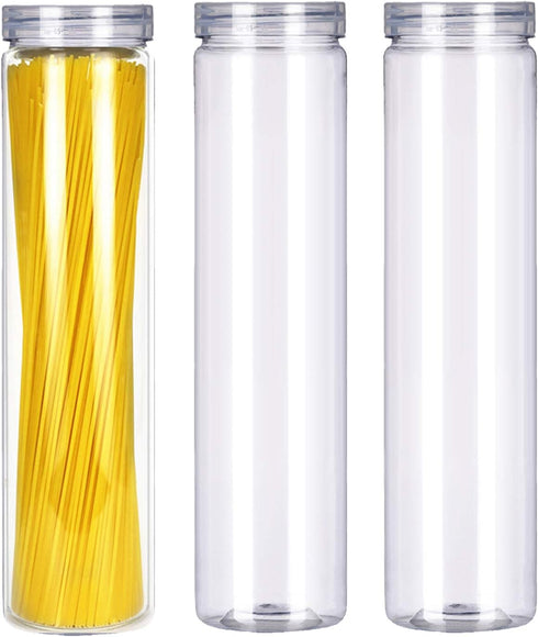 3Pcs Clear Plastic Food Storage Jar with Lid, Round Transparent Storage Container for Spaghetti,Pasta and Dry goods (2.1" Diameter x 11.8" Height)...