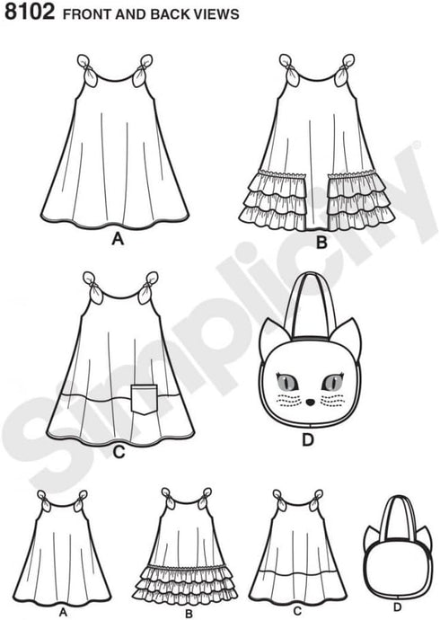 Simplicity 8102 Girl's Cat Tote Bag and Sundress Sewing Pattern, Sizes 3-8...