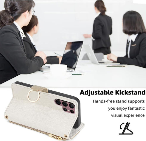 Asuwish Phone Case for Samsung Galaxy S22 Ultra 5G Wallet Cover with Screen Protector and Mirror Flip Cover Ring Credit Card Holder Crossbody Stra...