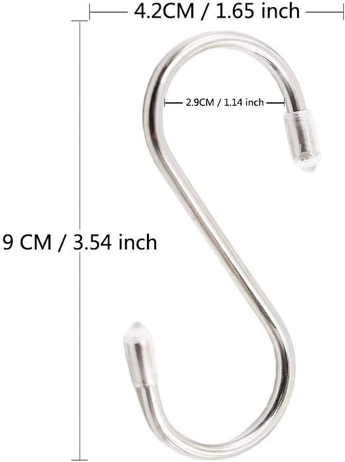 Premium 10-Pack Larger Round S Shaped Hooks in Polished Stainless Steel Metal, Hangers Hanging for Kitchen, Work Shop, Bathroom, Garden, Kitchenwa...