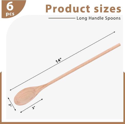 HANSGO 6PCS Long Handle Wooden Cooking Spoons, 14 Inch Long Wooden Spoons Wooden Tasting Spoons Large Cooking Spoons...