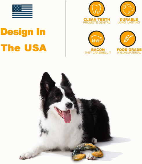 Dog Toys for Aggressive chewers, Durable Dog Toys for Large Medium Breed, Tough Dog Chew Toys for Boredom, Dog Teething Toys, Nylon Bone Toys with...