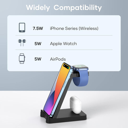 3 in 1 Charging Station for Apple Products - Wireless Charging Station for Multiple Devices - Phone and Watch Charger Stand for iPhone 15/14/13/12...