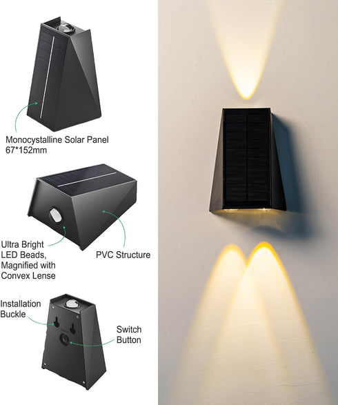 Solar Lights Decorative Up Down Outdoor Wall Sconce Light Flood Lights Dusk to Dawn Outdoor Lighting Fixture Bright Deck Lights Outdoor Waterproof...