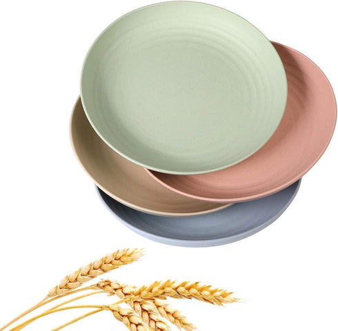 Wheat Straw Plates Lightweight Unbreakable Dinner Dishes Plates Set Dishwasher & Microwave Safe (Large 4 Pack 8')...