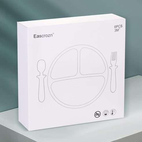 Silicone Baby Feeding Set, 2 Pack Divided Suction Plates for Baby, 2 Pack Spoons and Forks Set Baby Eating Essentials, Feeding Supplies for Toddle...