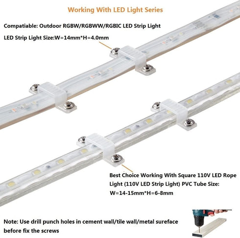 100 Pack led Rope Light mounting Brackets Outdoor Rope Light Fixing Clips Suit for 14-15mm Width Rigid Rope Light Holder with 202PCS Screws...
