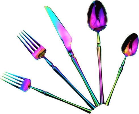 Gugrida Rainbow Silverware Set, 5-Piece 18/10 Stainless Steel Flatware Cutlery Set for 1,Mirror Finish, Ideal for Wedding Festival Party Home Kitc...