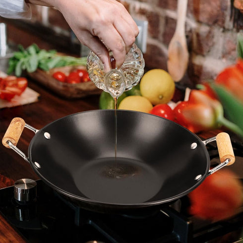 PRETYZOOM Stainless Steel Griddle Double Handle Hot Pot Kitchen Supply Deep Frying Pan Kitchen Food Wok Daily Use Metal Wok Fine Wok for Cooking R...