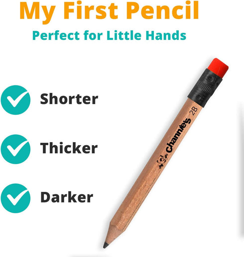 Channie's My First Pencil, Easy-to-Hold Jumbo Pencils for Preschoolers, Kindergarteners & 1st Graders, Brown Wooden 2B Fat Pencils for Kids Ages 3...
