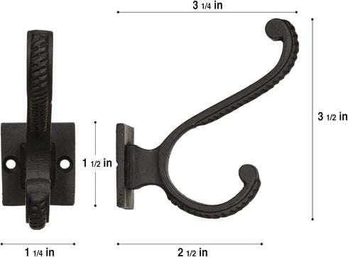 Claimed Corner Iron Scroll Coat Hooks - Wall Mounted Rustic Farmhouse Cast Iron DIY Coat Towel Hat Scarf Bag Hook - 5 Pack (Black)...