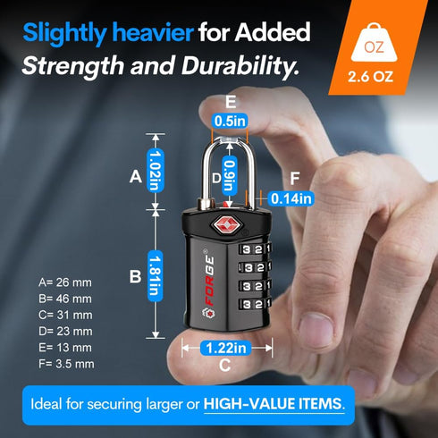 Forge Travel Lock,TSA Approved Luggage Locks for Air Travel, Gym Lockers, School Lockers, Pelican Cases, Gun Case, Easy Read Dials, Durable Alloy ...