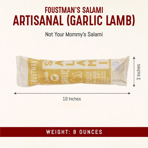 Foustman's Salami Garlic Lamb Artisanal, Nitrate-Free, Naturally Cured, Gluten-Free, Dairy-Free, No Pork, 8 Oz Sticks...