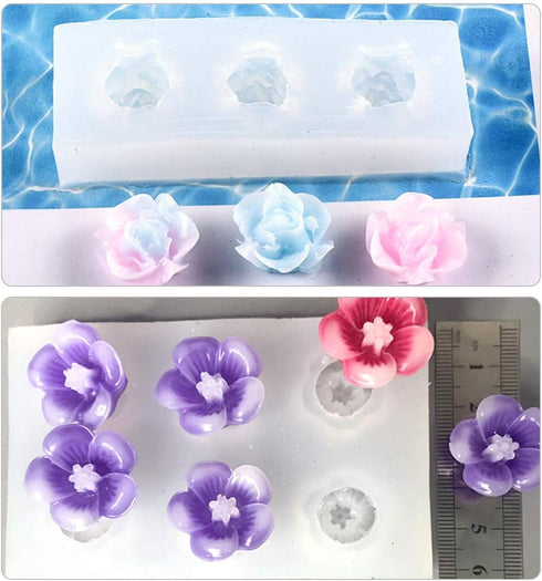 FineInno 3pcs Mini Flower Resin Mold,3D Rose Silicone Molds,Epoxy Casting Mould,DIY Crystal Craft,Necklace, Earring, Jewelry,Pendants Making Ornam...