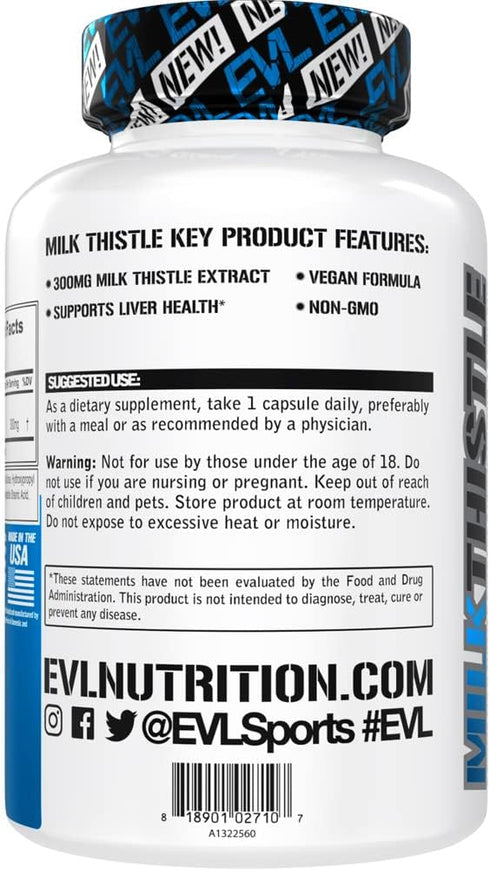 EVL Silymarin Milk Thistle Capsules - Pure Milk Thistle Supplement for Optimal Liver Cleanse Detox & Repair - Herbal Liver Support Supplement with...